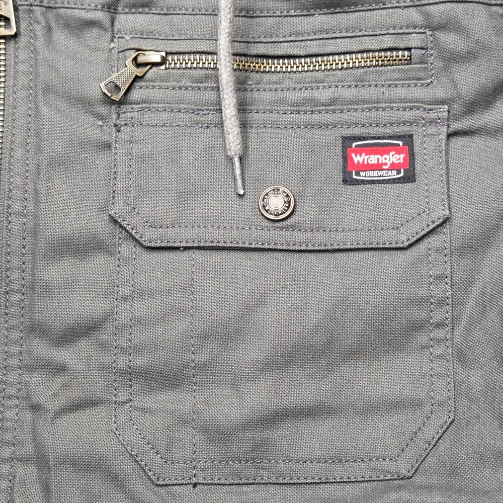 Wrangler Workwear Mens Hooded Canvas Jacket Olive Green Quilted Lined Medium - Picture 3 of 12